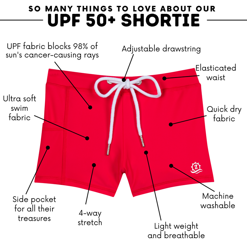 Kids Euro Swim Shorties | "Red"-SwimZip UPF 50+ Sun Protective Swimwear & UV Zipper Rash Guards-pos3