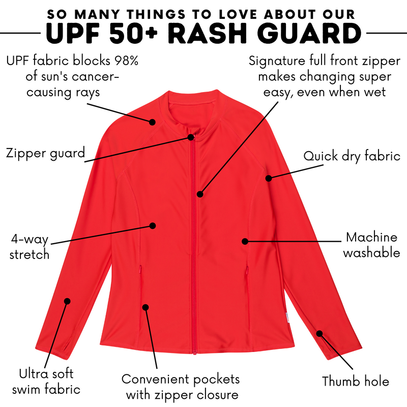 Women's Long Sleeve Rash Guard with Pockets | "Fiesta Red"-SwimZip UPF 50+ Sun Protective Swimwear & UV Zipper Rash Guards-pos4
