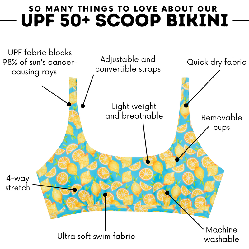 Women's Scoop Neck Bikini Top Plus Size | "Lemons"-SwimZip UPF 50+ Sun Protective Swimwear & UV Zipper Rash Guards-pos4