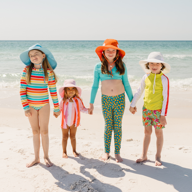 Kids Wide Brim + Flap Neck Sun Protective Adventure Hat - Pink-SwimZip UPF 50+ Sun Protective Swimwear & UV Zipper Rash Guards-pos6
