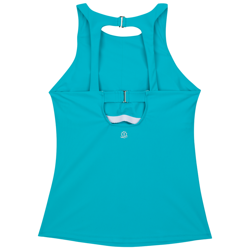 Women’s High Neck Fitted Tankini Top | “Scuba Blue”-SwimZip UPF 50+ Sun Protective Swimwear & UV Zipper Rash Guards-pos7