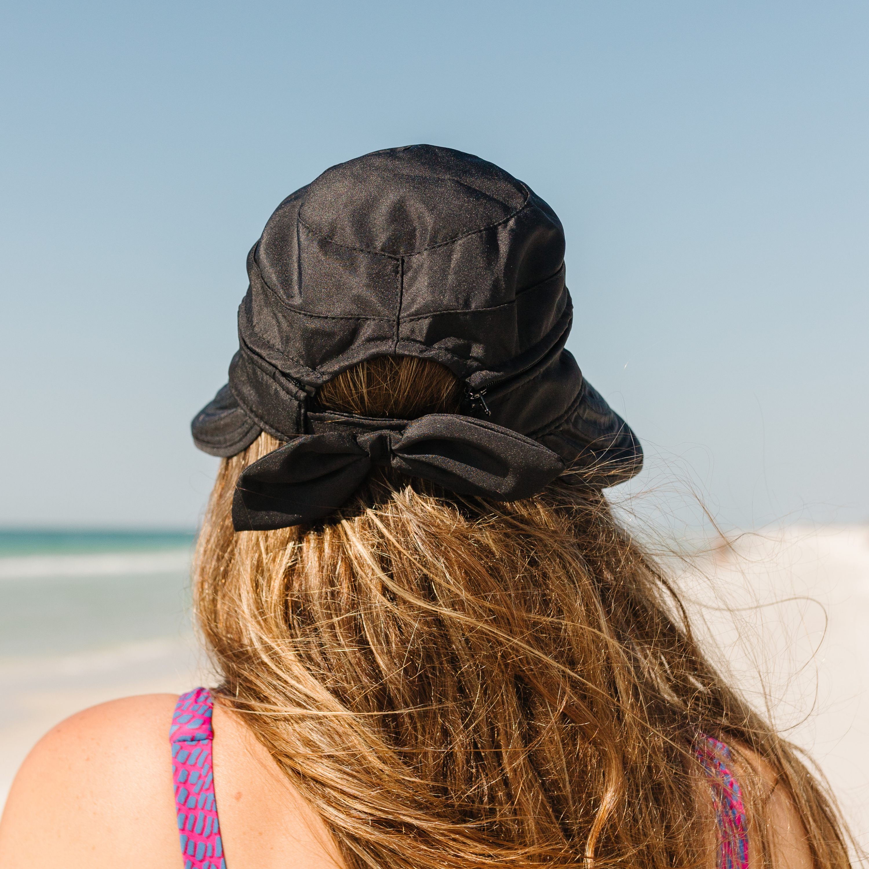 Women's Zip Off Adjustable Sun Visor + Sun Hat - Black-Adult-Black-SwimZip UPF 50+ Sun Protective Swimwear & UV Zipper Rash Guards-pos4