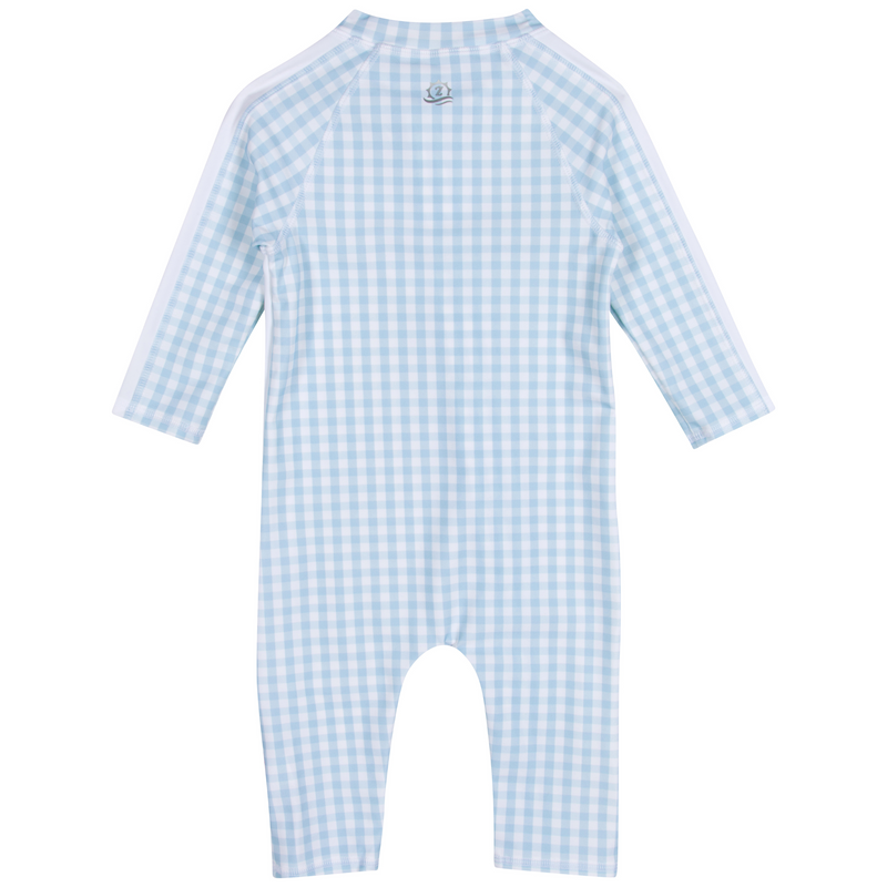 Sunsuit - Long Sleeve Romper Swimsuit | "Blue Gingham"-SwimZip UPF 50+ Sun Protective Swimwear & UV Zipper Rash Guards-pos10