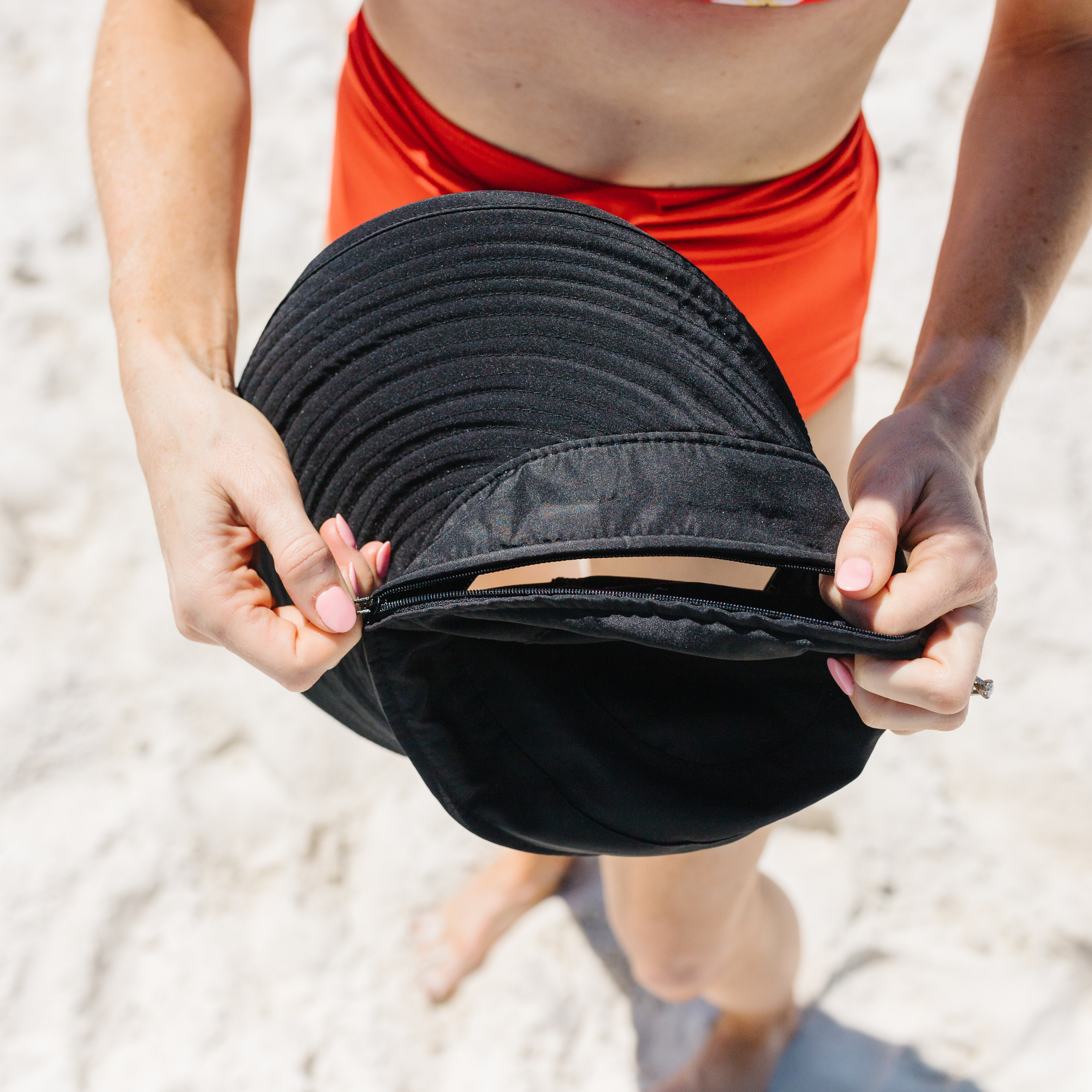 Women's Zip Off Adjustable Sun Visor + Sun Hat - Black-Adult-Black-SwimZip UPF 50+ Sun Protective Swimwear & UV Zipper Rash Guards-pos6