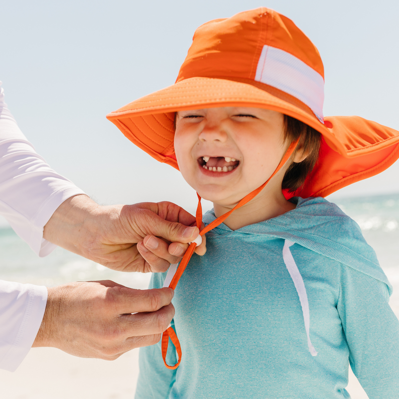 Kids Wide Brim + Flap Neck Sun Protective Adventure Hat - Orange-SwimZip UPF 50+ Sun Protective Swimwear & UV Zipper Rash Guards-pos4