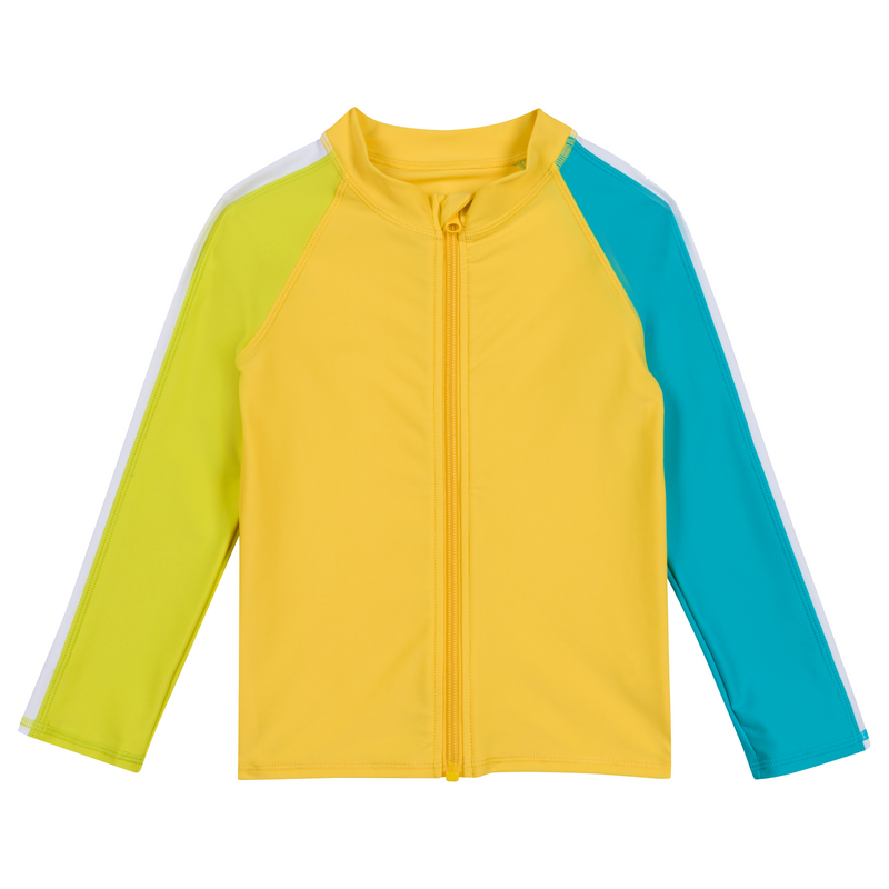 Kids UPF 50+ Long Sleeve Zipper Rash Guard Swim Shirt | "Color Pop"-6-12 Month-Color Pop-SwimZip UPF 50+ Sun Protective Swimwear & UV Zipper Rash Guards-pos1