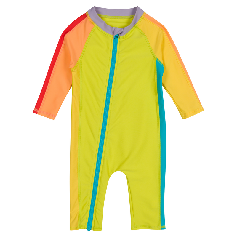 Sunsuit - Long Sleeve Romper Swimsuit | "Color Pop"-0-6 Month-Color Pop-SwimZip UPF 50+ Sun Protective Swimwear & UV Zipper Rash Guards-pos1