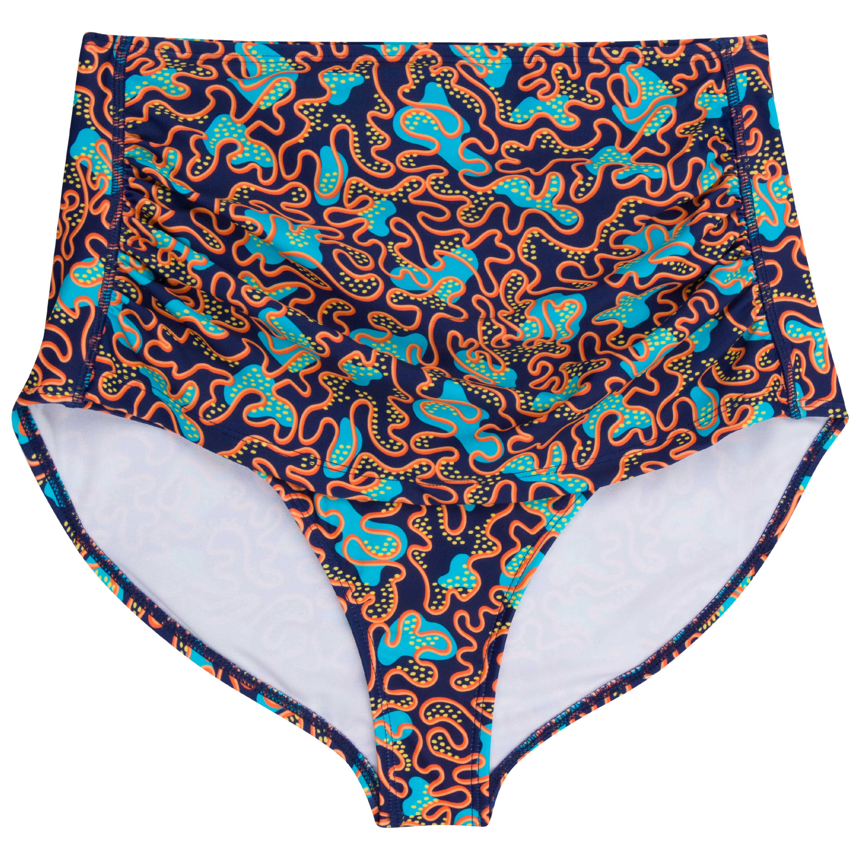 Women's High Waist Bikini Bottoms Ruched | "Deep Dive"-XS-Deep Dive-SwimZip UPF 50+ Sun Protective Swimwear & UV Zipper Rash Guards-pos1