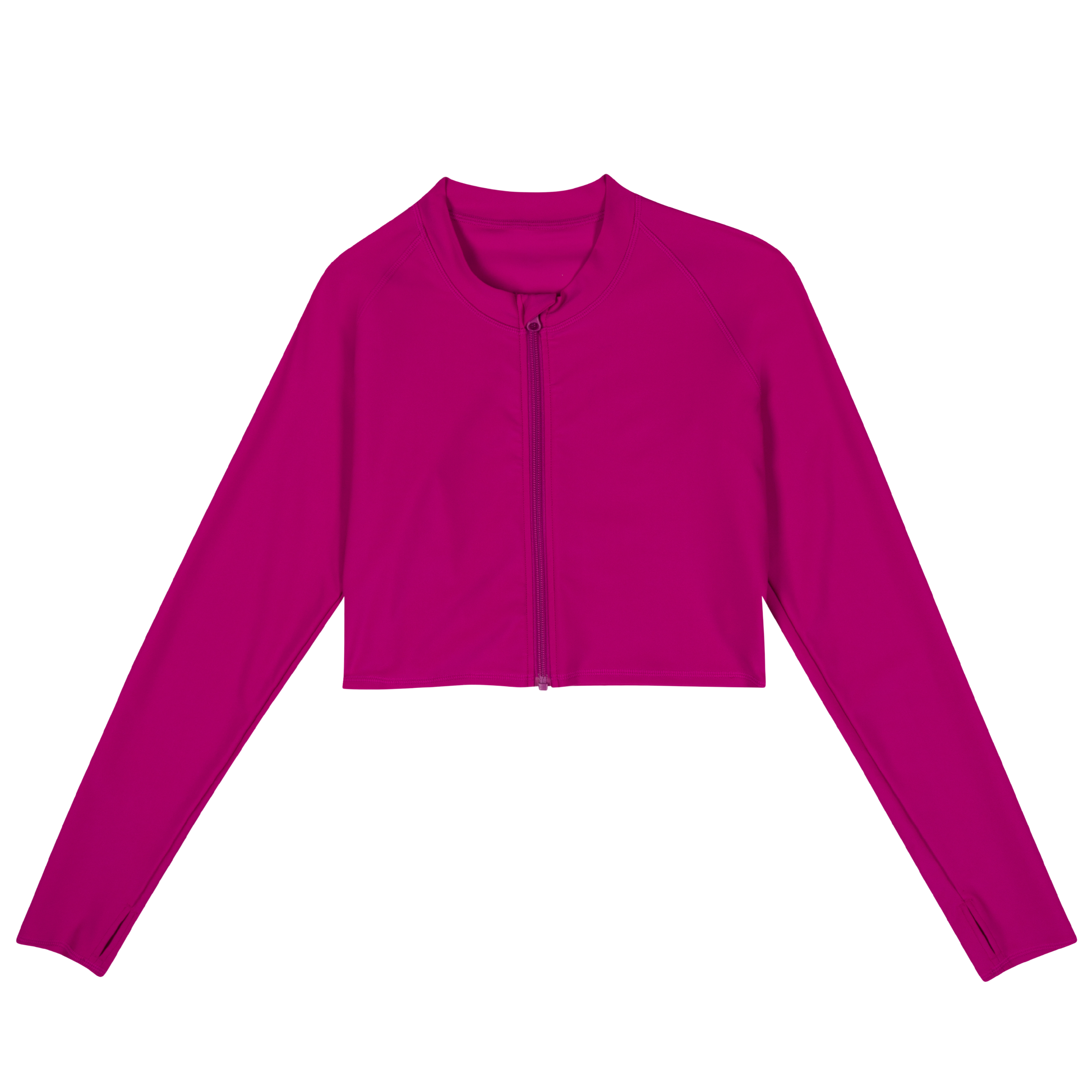 Women's Long Sleeve Crop Rash Guard | “Fuchsia”-XS-Fuchsia-SwimZip UPF 50+ Sun Protective Swimwear & UV Zipper Rash Guards-pos1