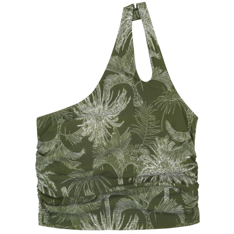 Women’s One Shoulder Crop Bikini Top | “Hawaiian Rainforest”-XS-Hawaiian Rainforest-SwimZip UPF 50+ Sun Protective Swimwear & UV Zipper Rash Guards-pos1