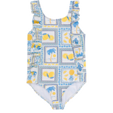 Girls Ruffle One-Piece Swimsuit | "Too Sweet" Mediterranean Lemons-6-12 Month-Mediterranean Lemons-SwimZip UPF 50+ Sun Protective Swimwear & UV Zipper Rash Guards-pos1