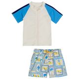 Boys Short Sleeve Zipper Rash Guard and Swim Trunk Set | "Mediterranean Lemons"-SwimZip UPF 50+ Sun Protective Swimwear & UV Zipper Rash Guards-pos1
