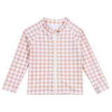 Kids UPF 50+ Long Sleeve Zipper Rash Guard Swim Shirt | "Pink Gingham"-6-12 Month-Pink Gingham-SwimZip UPF 50+ Sun Protective Swimwear & UV Zipper Rash Guards-pos1