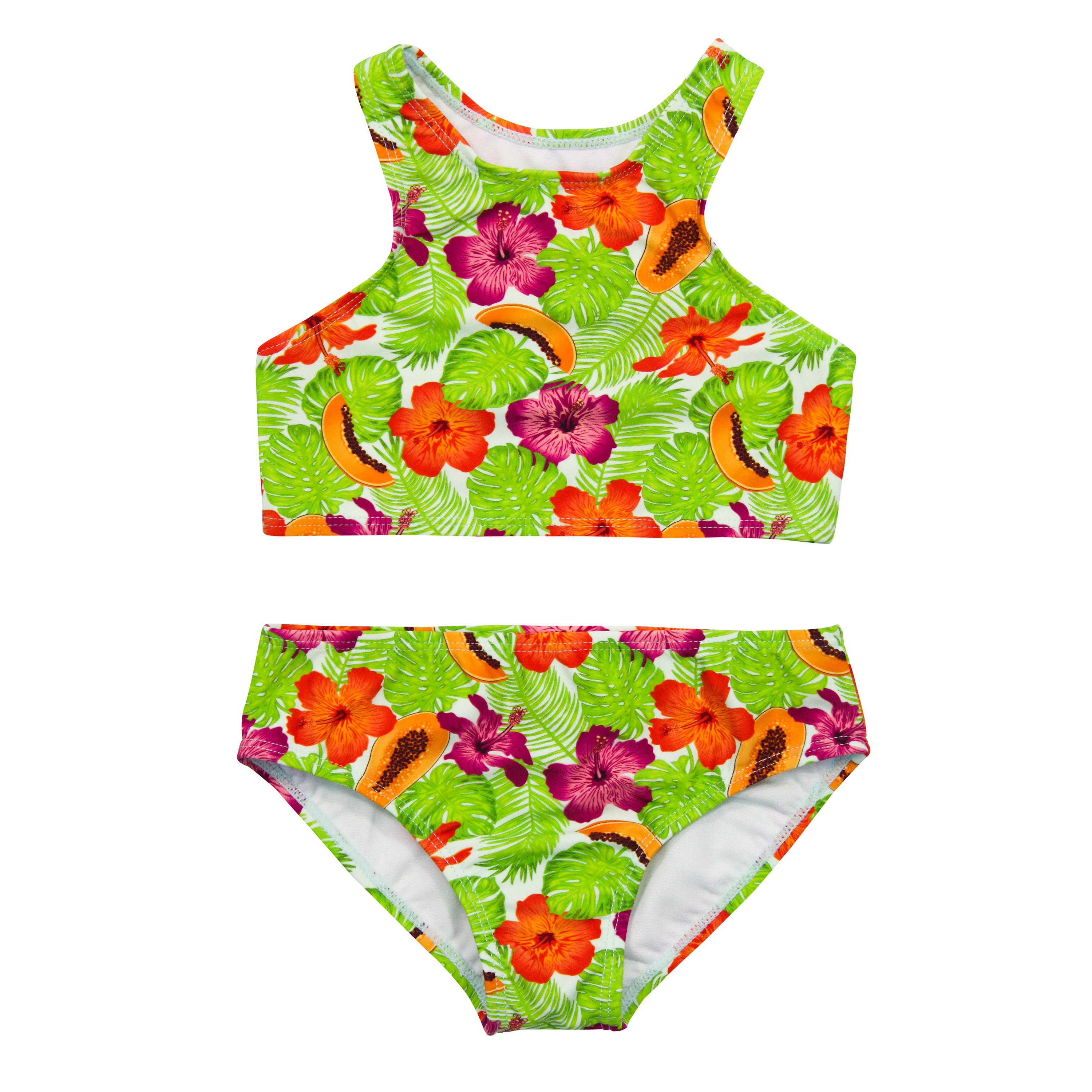 Girls Halter Top Bikini Set (2 Piece) | "Hibiscus"-2T-Hibiscus-SwimZip UPF 50+ Sun Protective Swimwear & UV Zipper Rash Guards-pos1