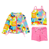 Girls Long Sleeve Rash Guard + Tankini Shorts Set (3 Piece) | "Joyful"-6-12 Month-Joyful-SwimZip UPF 50+ Sun Protective Swimwear & UV Zipper Rash Guards-pos1