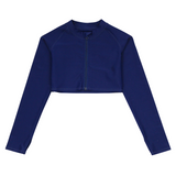 Girls Long Sleeve Crop Rash Guard | "Navy"-6-8-Navy-SwimZip UPF 50+ Sun Protective Swimwear & UV Zipper Rash Guards-pos1