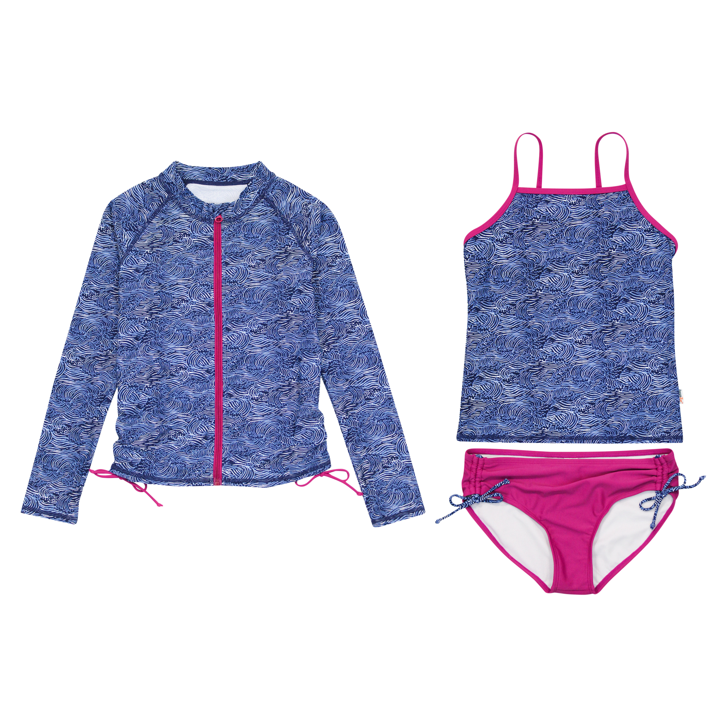 Girls Long Sleeve Rash Guard + Tankini Bikini Set (3 Piece) | "Ocean Breeze"-6-8-Ocean Breeze-SwimZip UPF 50+ Sun Protective Swimwear & UV Zipper Rash Guards-pos1