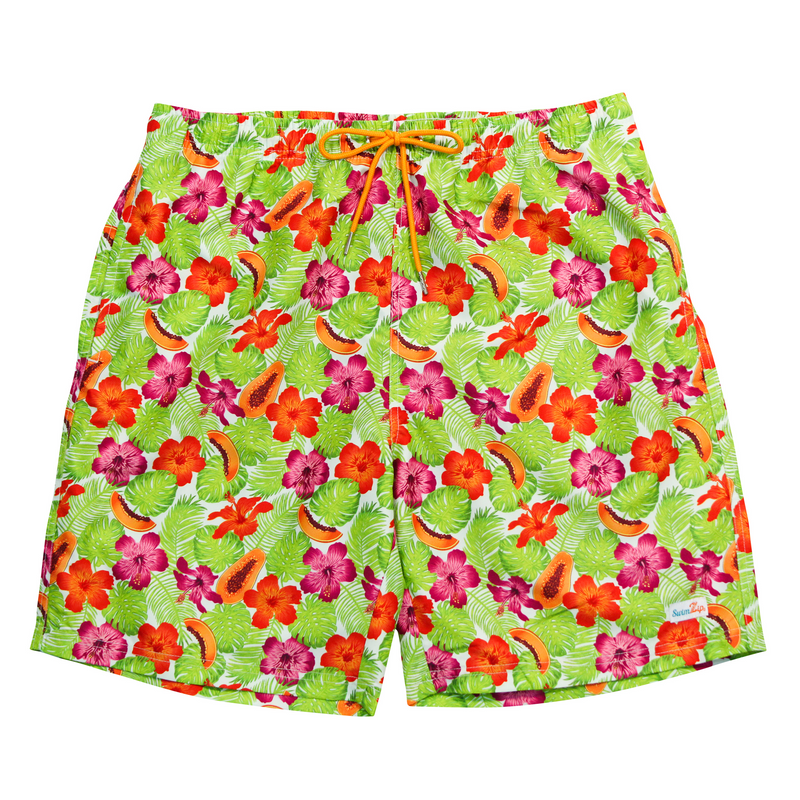 Men's 8" Swim Trunks Boxer Brief Liner | "Hibiscus"-Small-Hibiscus-SwimZip UPF 50+ Sun Protective Swimwear & UV Zipper Rash Guards-pos1