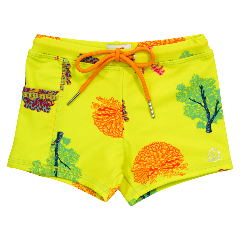 Kids Euro Swim Shorties | "Coral"-6-12 Month-Coral-SwimZip UPF 50+ Sun Protective Swimwear & UV Zipper Rash Guards-pos1