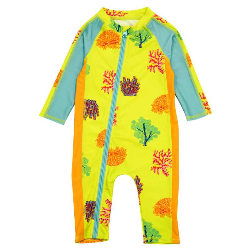 Sunsuit - Long Sleeve Romper Swimsuit | "Coral"-0-6 Month-Coral-SwimZip UPF 50+ Sun Protective Swimwear & UV Zipper Rash Guards-pos1