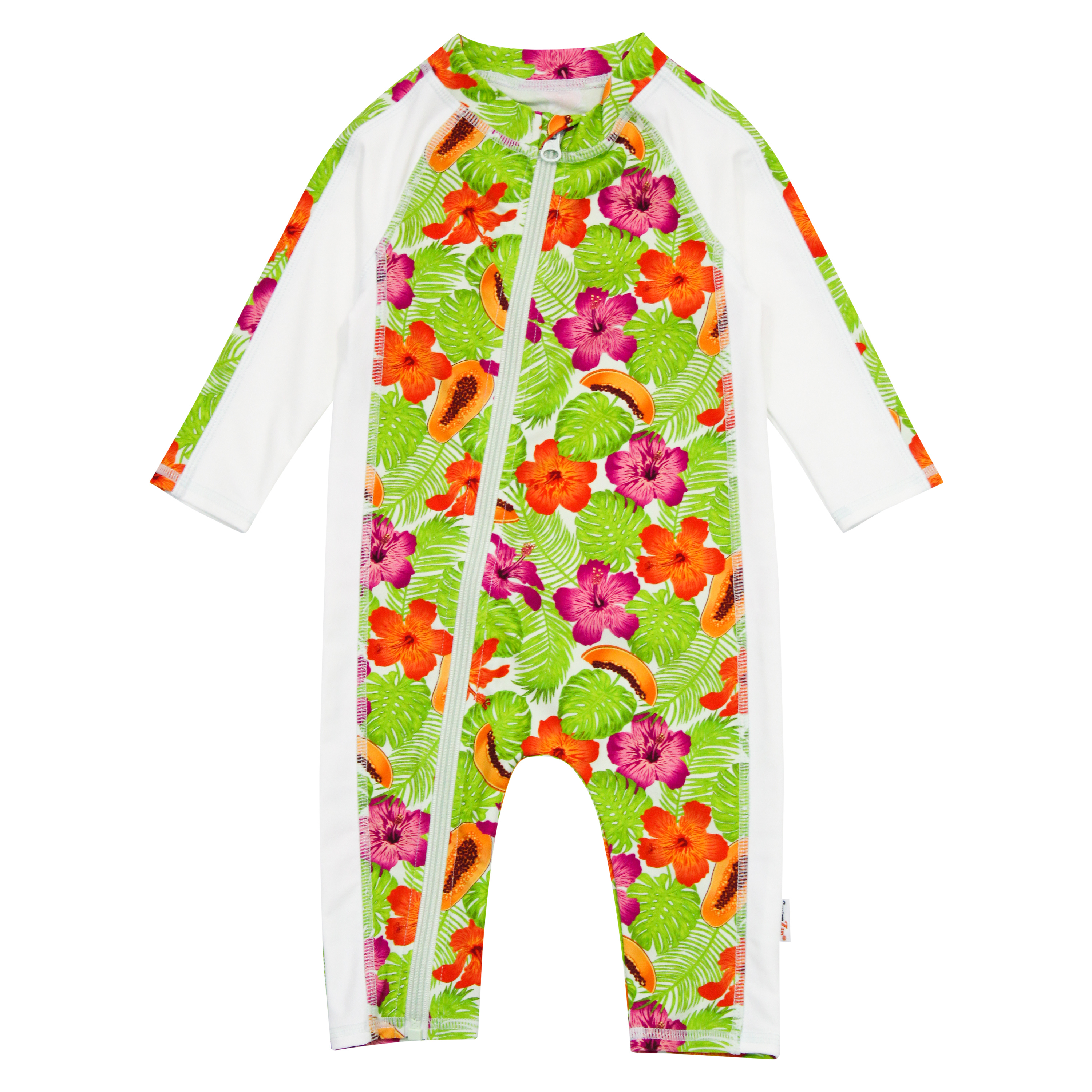 Sunsuit - Long Sleeve Romper Swimsuit | "Hibiscus"-0-6 Month-Hibiscus-SwimZip UPF 50+ Sun Protective Swimwear & UV Zipper Rash Guards-pos1