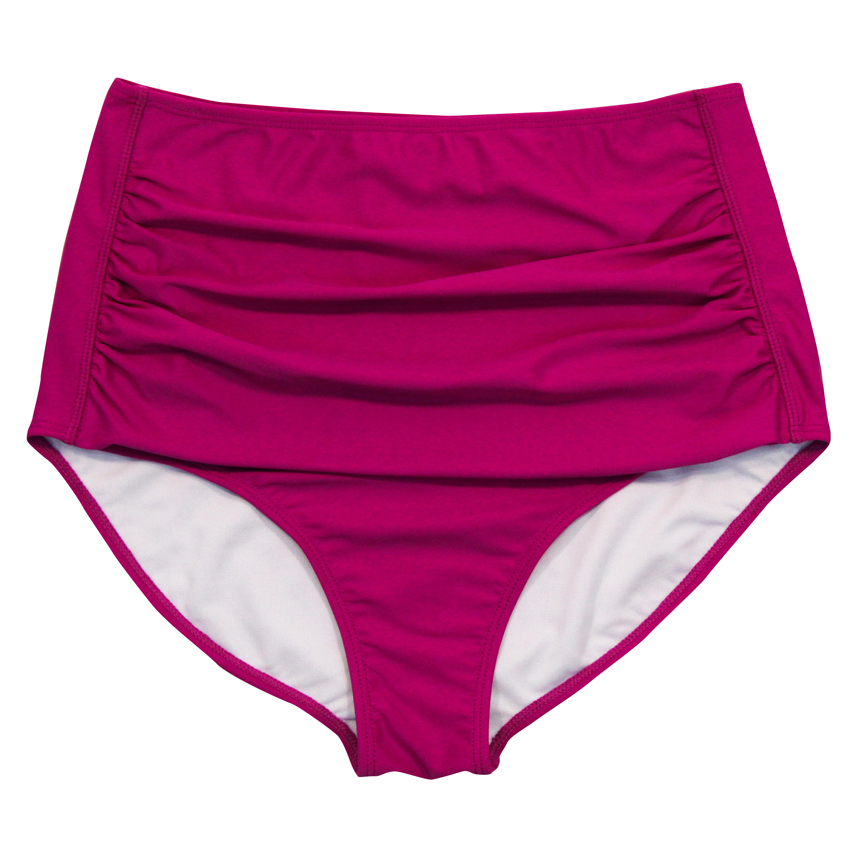 Women's High Waist Bikini Bottoms Ruched | "Fuchsia"-XS-Fuchsia-SwimZip UPF 50+ Sun Protective Swimwear & UV Zipper Rash Guards-pos1