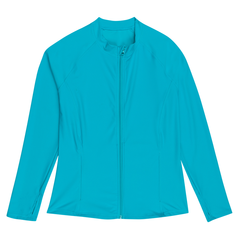 Women's Long Sleeve Rash Guard with Pockets | "Scuba Blue"-XS-Scuba Blue-SwimZip UPF 50+ Sun Protective Swimwear & UV Zipper Rash Guards-pos1