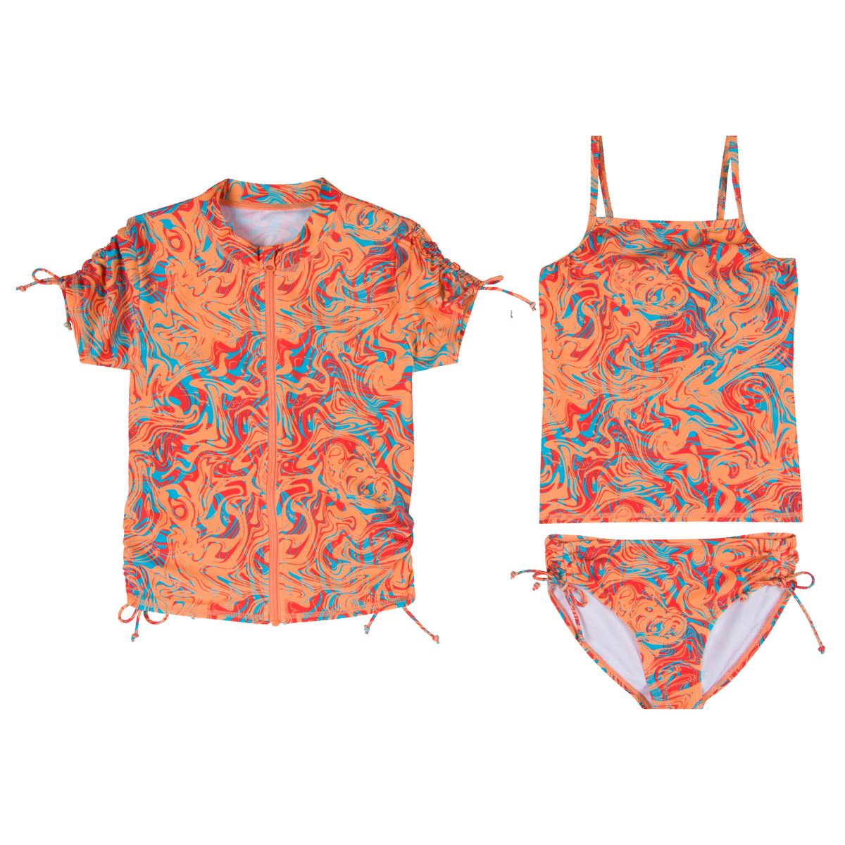 Girls Short Sleeve Rash Guard + Tankini Bikini Set (3 Piece) | 