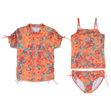 Girls Short Sleeve Rash Guard + Tankini Bikini Set (3 Piece) | "Swirl”-6-8-Swirl-SwimZip UPF 50+ Sun Protective Swimwear & UV Zipper Rash Guards-pos1