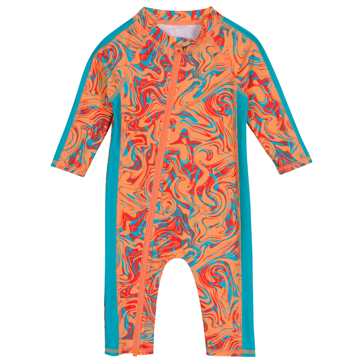 Sunsuit - Long Sleeve Romper Swimsuit | “Neon Orange/White”