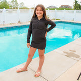 Girls Long Sleeve Swim Dress Cover Up | "Black"-SwimZip UPF 50+ Sun Protective Swimwear & UV Zipper Rash Guards-pos2