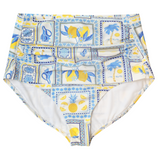 Women's High Waist Bikini Bottoms Ruched | "Mediterranean Lemons"-SwimZip UPF 50+ Sun Protective Swimwear & UV Zipper Rash Guards-pos1