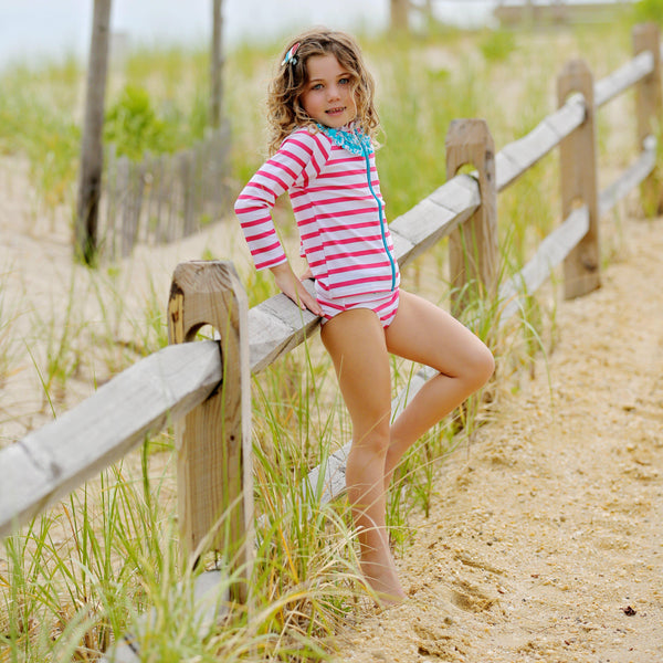 SwimZip Girl's Long Sleeve Rash Guard Swim Bottoms Set Splish Splash