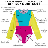 Girls Long Sleeve Surf Suit (One Piece Bodysuit) | "Color Pop"-SwimZip UPF 50+ Sun Protective Swimwear & UV Zipper Rash Guards-pos4