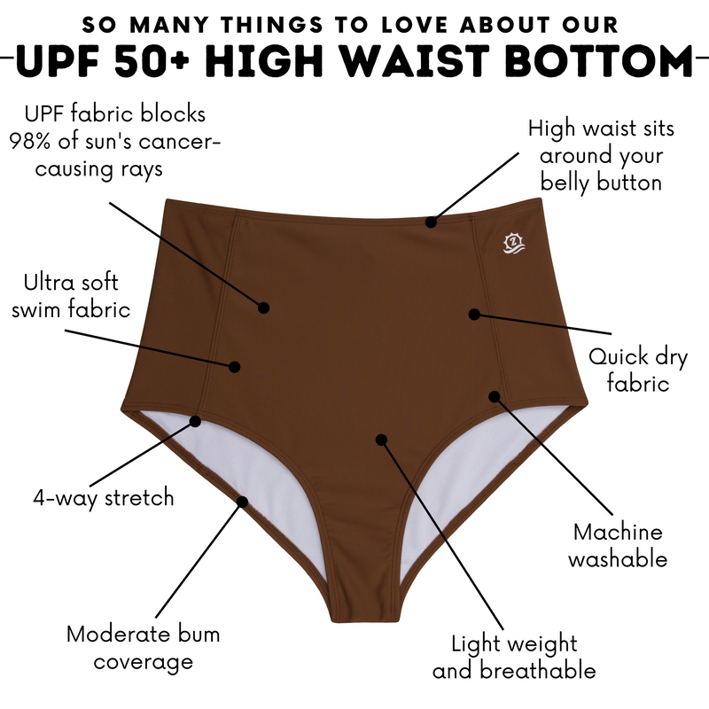 Women's High Waist Bikini Bottoms | "Cold Brew"-SwimZip UPF 50+ Sun Protective Swimwear & UV Zipper Rash Guards-pos5