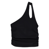 Women’s One Shoulder Crop Bikini Top | “Black”-XS-Black-SwimZip UPF 50+ Sun Protective Swimwear & UV Zipper Rash Guards-pos1