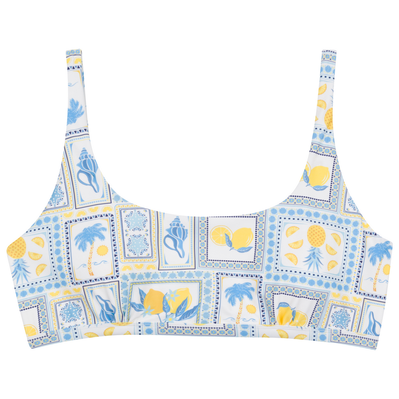 Women's Scoop Neck Bikini Top Plus Size | "Mediterranean Lemons"-1X-Mediterranean Lemons-SwimZip UPF 50+ Sun Protective Swimwear & UV Zipper Rash Guards-pos1