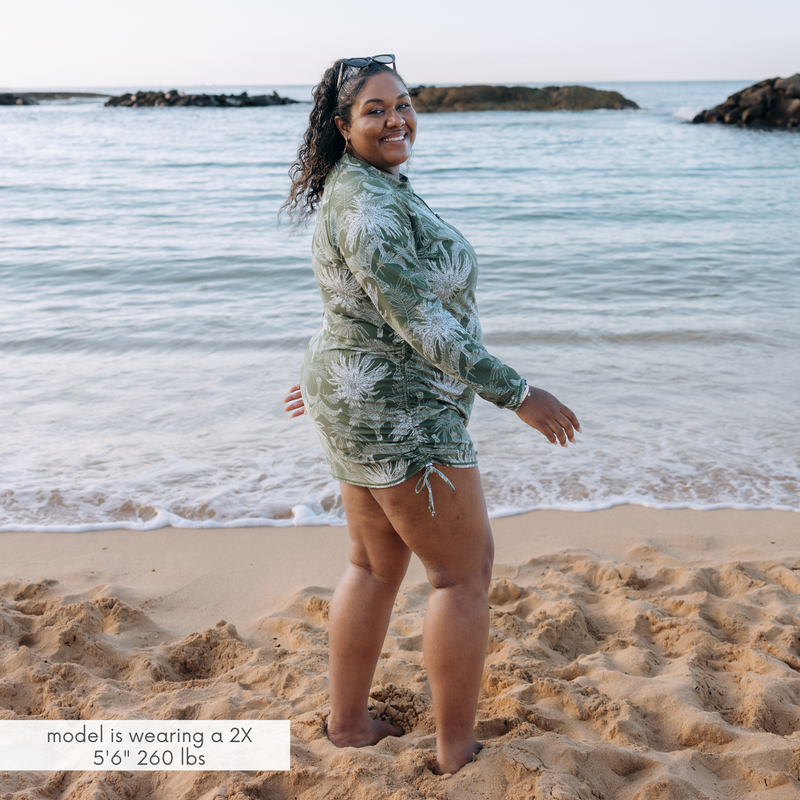 Women's Half Zip Swim Dress Cover Up | "Hawaiian Rainforest"-SwimZip UPF 50+ Sun Protective Swimwear & UV Zipper Rash Guards-pos2