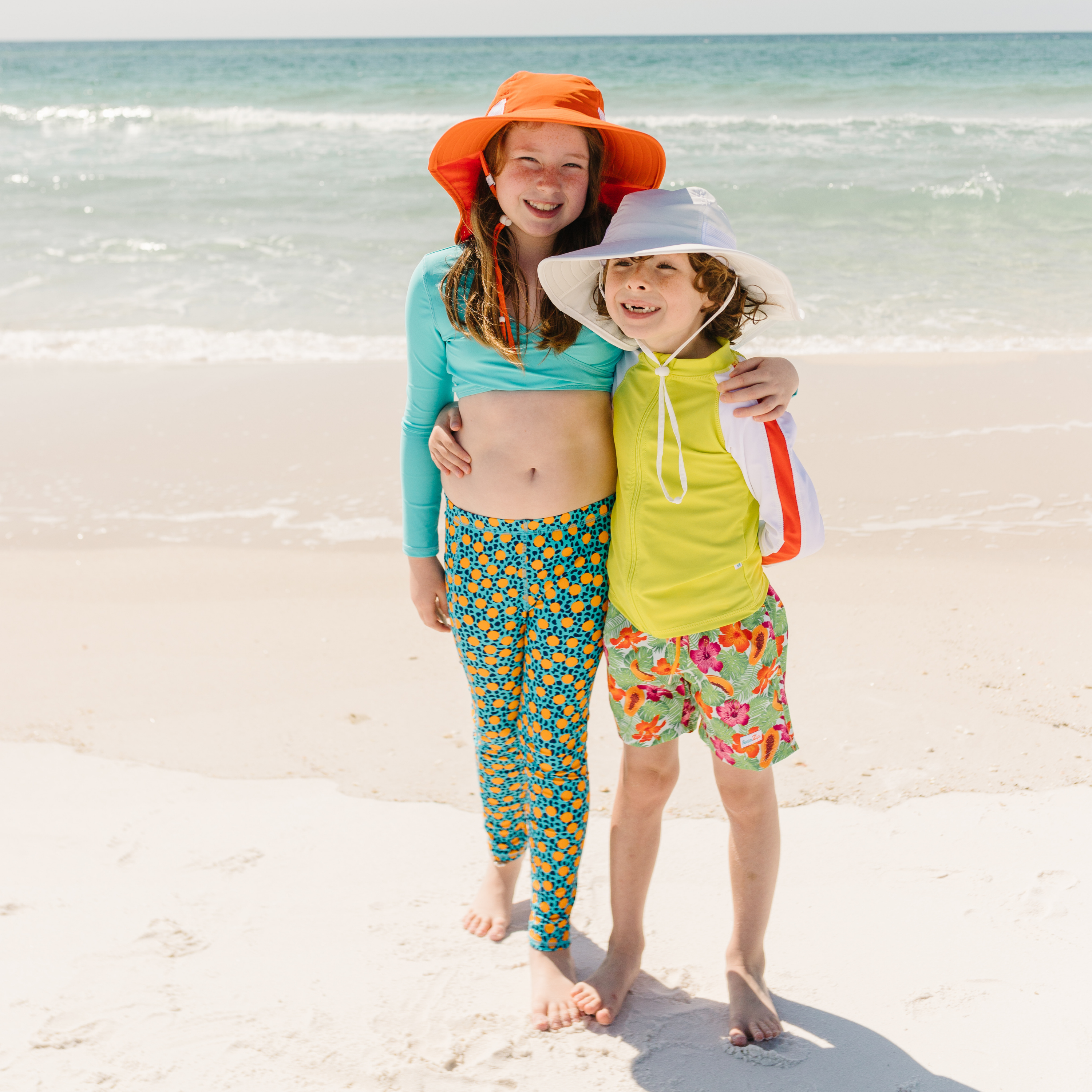 Kids Wide Brim + Flap Neck Sun Protective Adventure Hat - Orange-SwimZip UPF 50+ Sun Protective Swimwear & UV Zipper Rash Guards-pos6