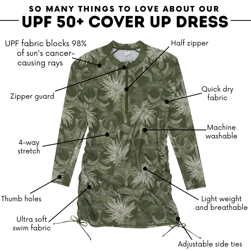 Women's Half Zip Swim Dress Cover Up | "Hawaiian Rainforest"-SwimZip UPF 50+ Sun Protective Swimwear & UV Zipper Rash Guards-pos4