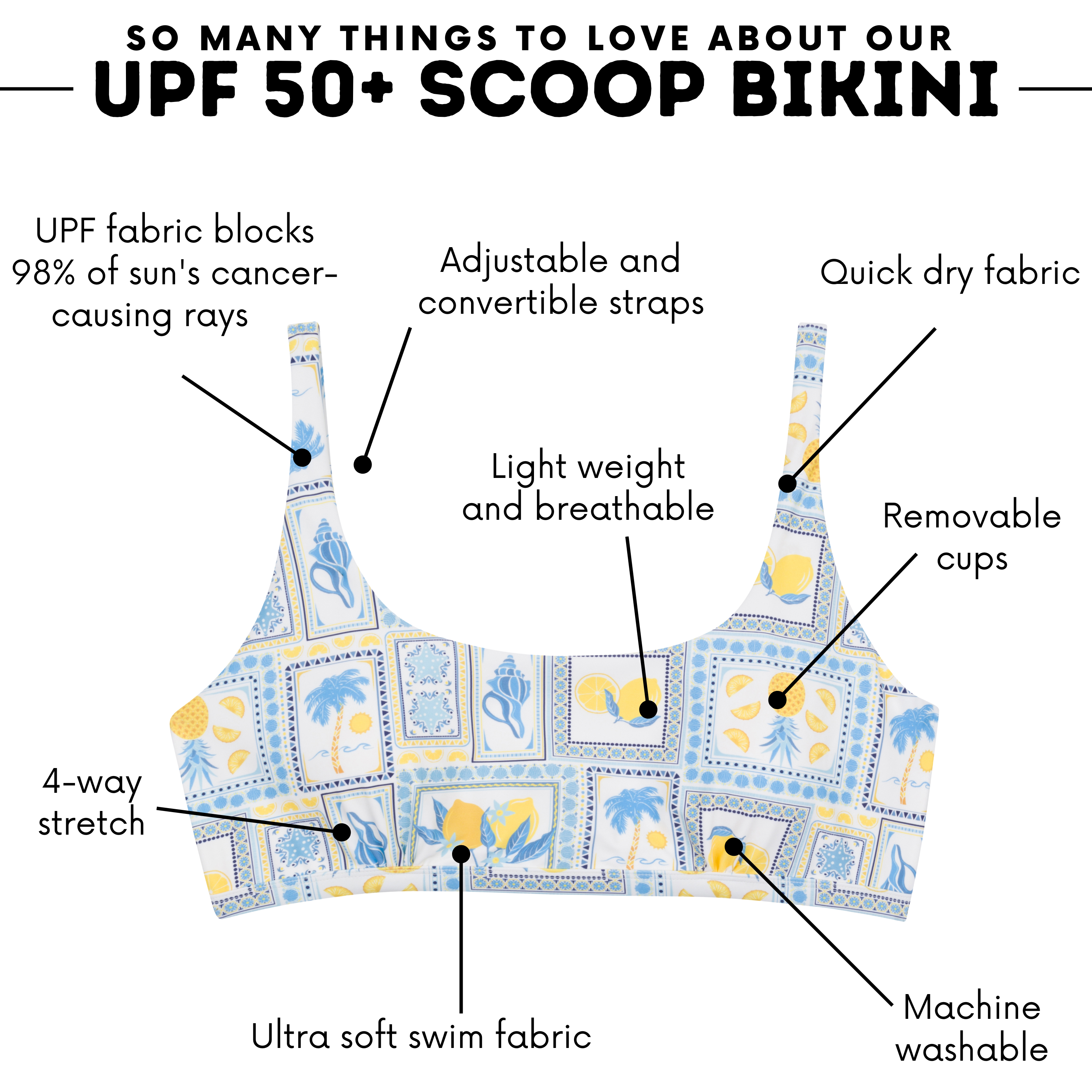 Women's Scoop Neck Bikini Top Plus Size | "Mediterranean Lemons"-SwimZip UPF 50+ Sun Protective Swimwear & UV Zipper Rash Guards-pos4