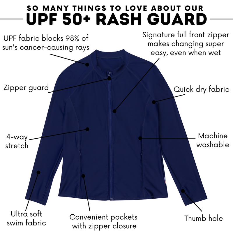 Women's Long Sleeve Rash Guard with Pockets | "Navy"-SwimZip UPF 50+ Sun Protective Swimwear & UV Zipper Rash Guards-pos4