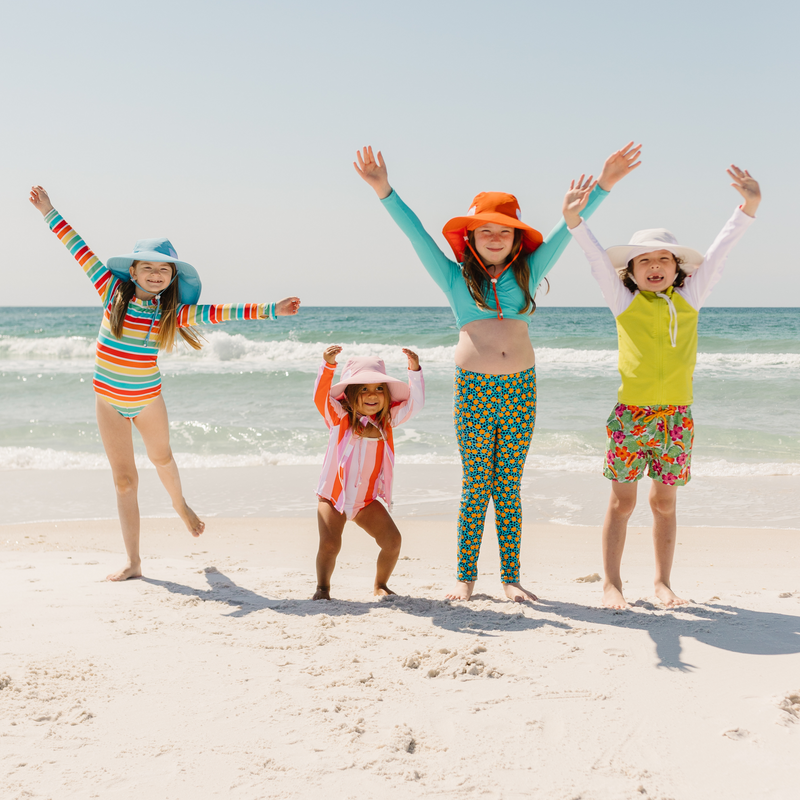 Kids Wide Brim + Flap Neck Sun Protective Adventure Hat - Orange-SwimZip UPF 50+ Sun Protective Swimwear & UV Zipper Rash Guards-pos7