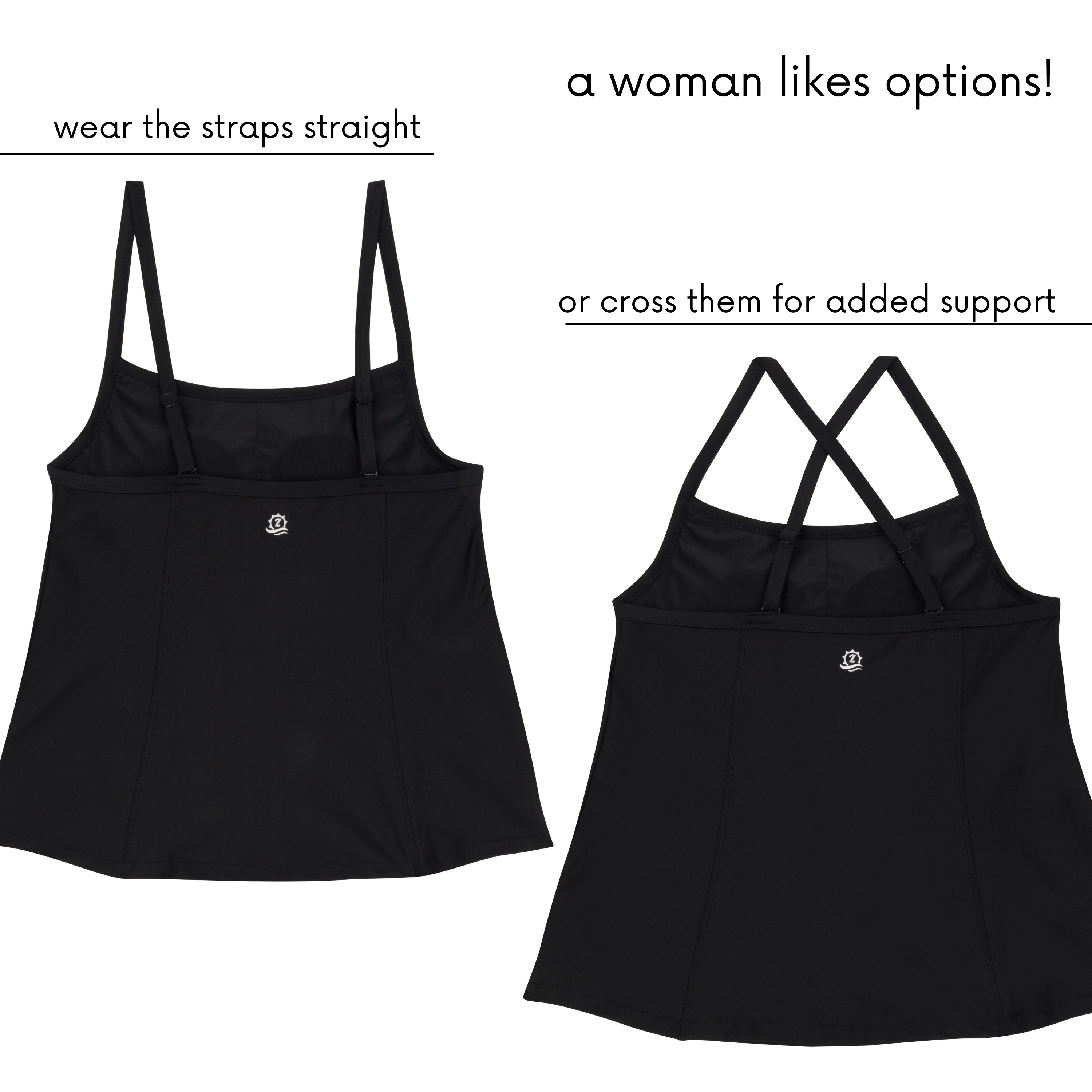 Women’s Strappy A-Line Tankini Top | “Black”-SwimZip UPF 50+ Sun Protective Swimwear & UV Zipper Rash Guards-pos9