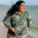 Women's Half Zip Swim Dress Cover Up | "Hawaiian Rainforest"-SwimZip UPF 50+ Sun Protective Swimwear & UV Zipper Rash Guards-pos7