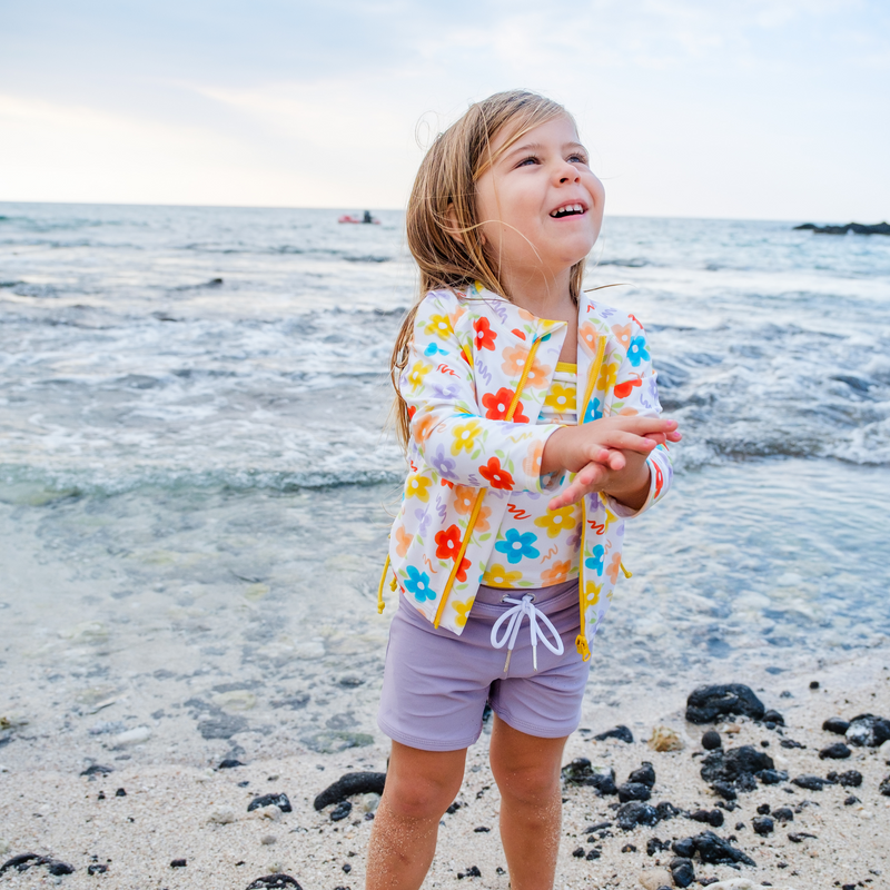 Girls Long Sleeve Rash Guard + Tankini Shorts Set (3 Piece) | "Blossom"-SwimZip UPF 50+ Sun Protective Swimwear & UV Zipper Rash Guards-pos2