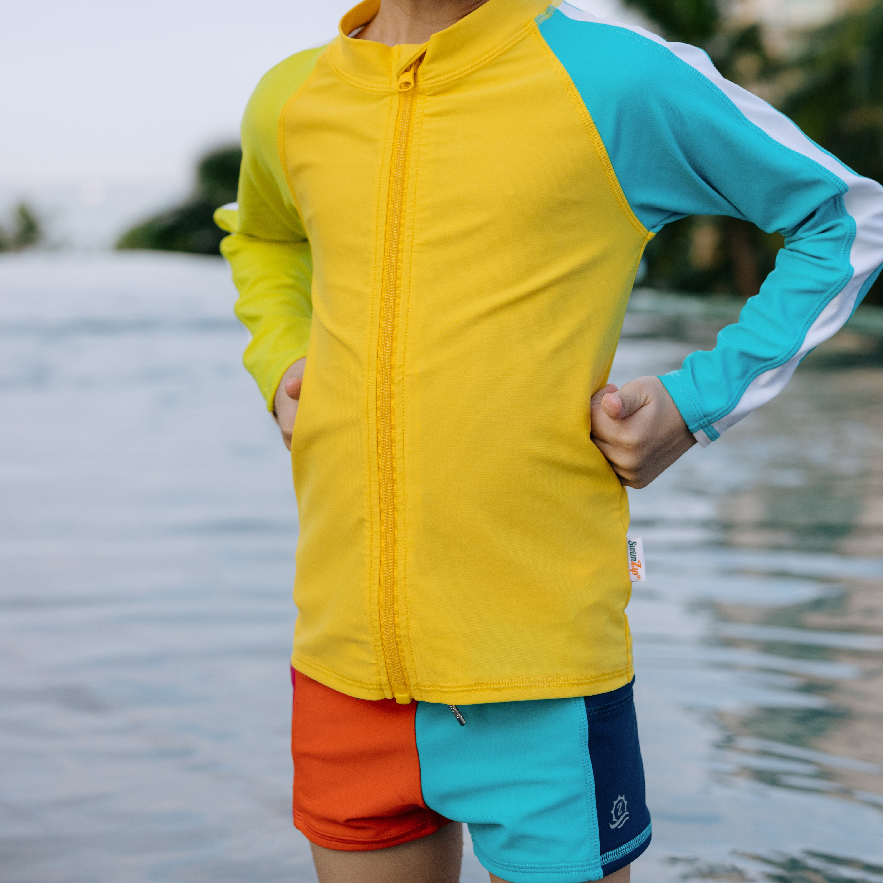 Kids Euro Swim Shorties | "Color Pop"-SwimZip UPF 50+ Sun Protective Swimwear & UV Zipper Rash Guards-pos2
