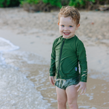 Kids Euro Swim Shorties | "Hawaiian Rainforest"-SwimZip UPF 50+ Sun Protective Swimwear & UV Zipper Rash Guards-pos2