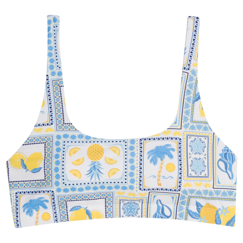 Women's Scoop Neck Bikini Top | "Mediterranean Lemons"-XS-Mediterranean Lemons-SwimZip UPF 50+ Sun Protective Swimwear & UV Zipper Rash Guards-pos1