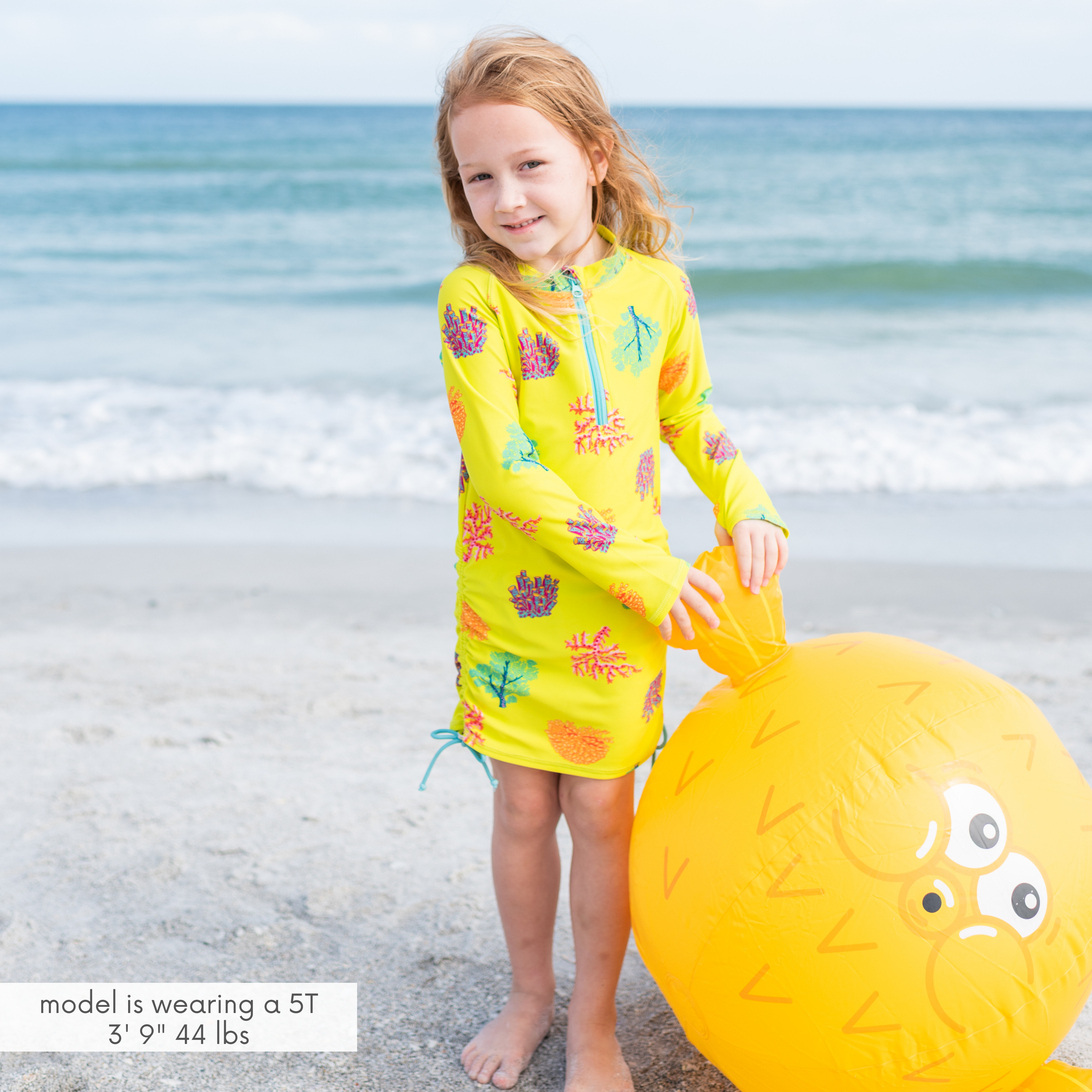 Girls Long Sleeve Swim Dress Cover Up | "Coral"-SwimZip UPF 50+ Sun Protective Swimwear & UV Zipper Rash Guards-pos2
